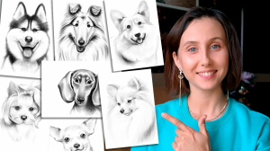 Катя учит рисовать, 18 - Как рисовать собак? Курс "Собаки" карандашом для начинающих