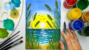 Вероника Жузлякова, 18 - Как нарисовать рассвет на море гуашью. Рисуем гуашью для начинающих