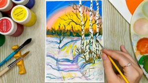 Вероника Жузлякова, 18 - Как нарисовать зиму гуашью. Зимнее утро. Рисуем гуашью для начинающих